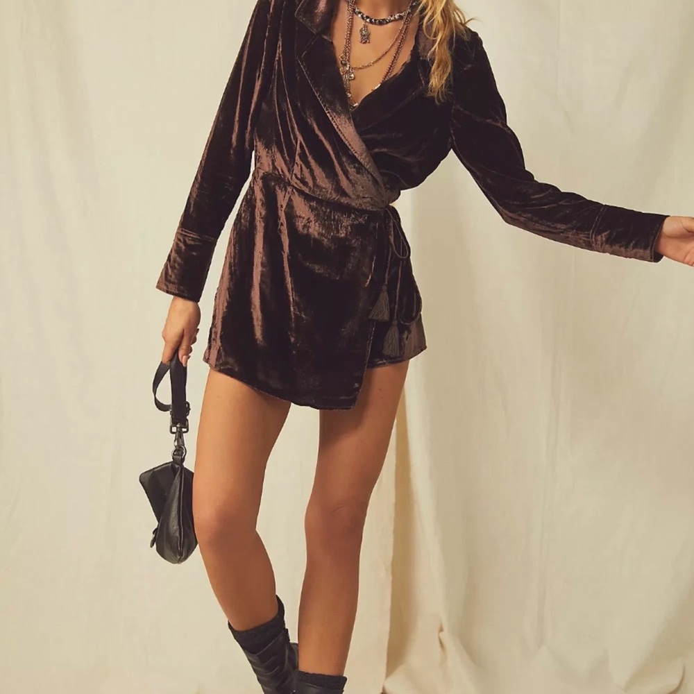 Free People Viola Velvet Wrap Romper